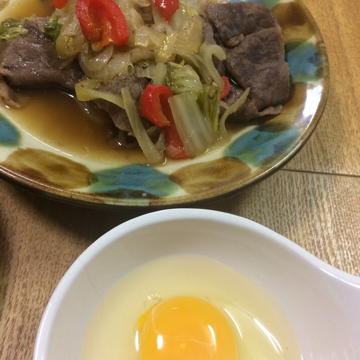 お皿で簡単すき焼き風♪